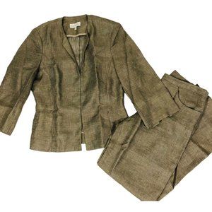 Vintage Linen Pant Suit Womens Brown 2pc Career